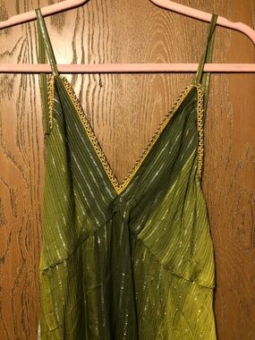 Anthropologie Blink Dress Green Gold Metallic festival boho hippie summer xs
